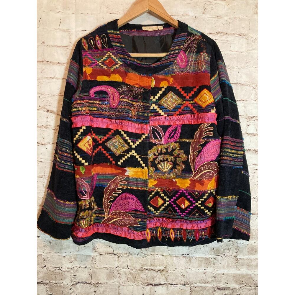 Choices Patchwork Jacket Womens 1X Velvet Tapestry Embroidered Artsy Art To Wear